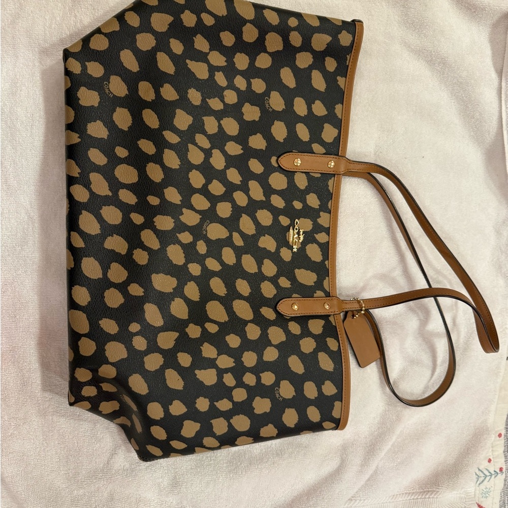 Coach Reversible Leopard-Print Tote Bag in Black/Tan